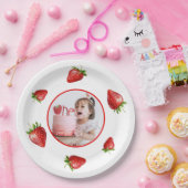 Rode aardbei Waterverf Berry 1e foto Verjaardag Papieren Bordje (Feest)