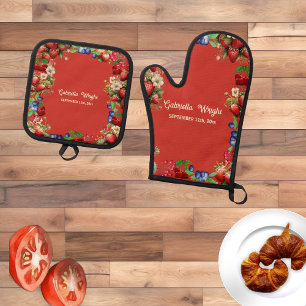 Rode aardbei zomer fruit zeer bessenblauw zoet ovenwant & pannenlap set