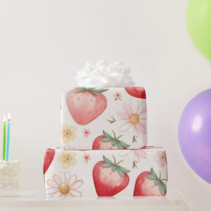Rode Aardbeibloemen Verjaardagsfeest voor haar Cadeaupapier