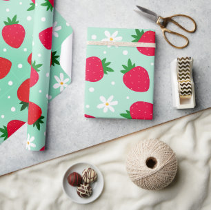 Rode Aardbeibloemen Verjaardagsfeest voor haar Cadeaupapier