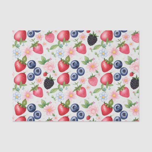 Rode Aardbeibloemen Verjaardagsfeest voor haar Tissuepapier (Voorkant)