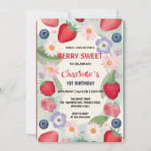 Rode aardbeien 1e verjaardagsfeestje voor kinderen kaart (Voorkant)