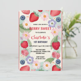 Rode aardbeien 1e verjaardagsfeestje voor kinderen kaart