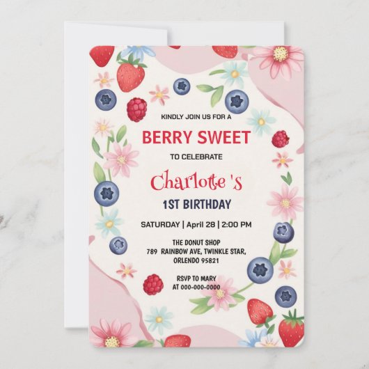 Rode aardbeien 1e verjaardagsfeestje voor kinderen kaart (Voorkant)