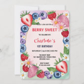 Rode aardbeien 1e verjaardagsfeestje voor kinderen kaart (Voorkant)