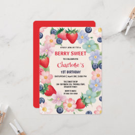 Rode aardbeien 1e verjaardagsfeestje voor kinderen kaart