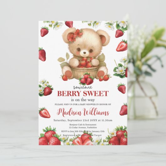 Rode Aardbeien Berry Sweet Beer Baby shower Kaart (Staand voorkant)