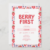 Rode Aardbeien Bes Eerst 1e Verjaardagsfeestje Kaart (Voorkant)