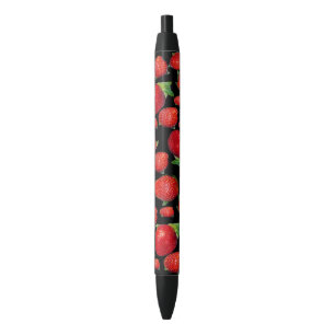 Rode aardbeien, blauwe inkt pen
