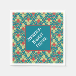 Rode aardbeien, bloemen, fruit en lopers servet