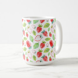 Rode aardbeien en groene bladeren koffie koffiemok