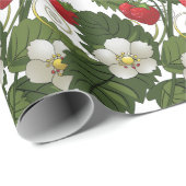 Rode aardbeien en groene bladeren ontkoppelen cadeaupapier (Rol Hoek)