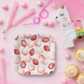 Rode aardbeien en roze ballonnen Elegant Leuk Papieren Bordje (Feest)