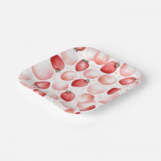 Rode aardbeien en roze ballonnen Elegant Leuk Papieren Bordje (Gebogen)