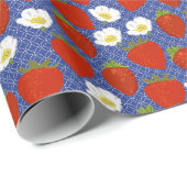 Rode aardbeien en witte bloemen marine & White Cadeaupapier (Rol Hoek)