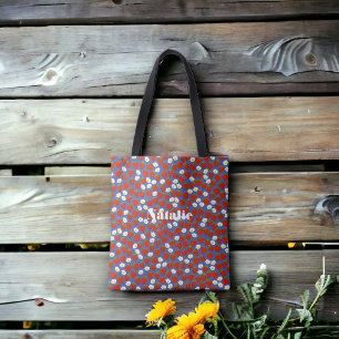Rode aardbeien en witte bloemen op marine tote bag