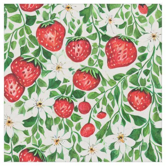 Rode aardbeien en witte bloemen stof (Close Up)