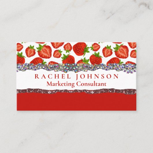 Rode aardbeien Feminine Glam Retro Visitekaartje (Voorkant)