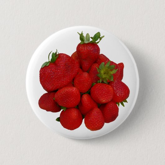 Rode aardbeien fotografisch ronde button 5,7 cm (Voorkant)