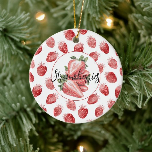 Rode Aardbeien Fruit Keramisch Ornament (Boom)