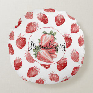 Rode Aardbeien Fruit   Rond Kussen