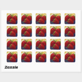 Rode aardbeien fruit schilderij vierkante sticker (Vel)