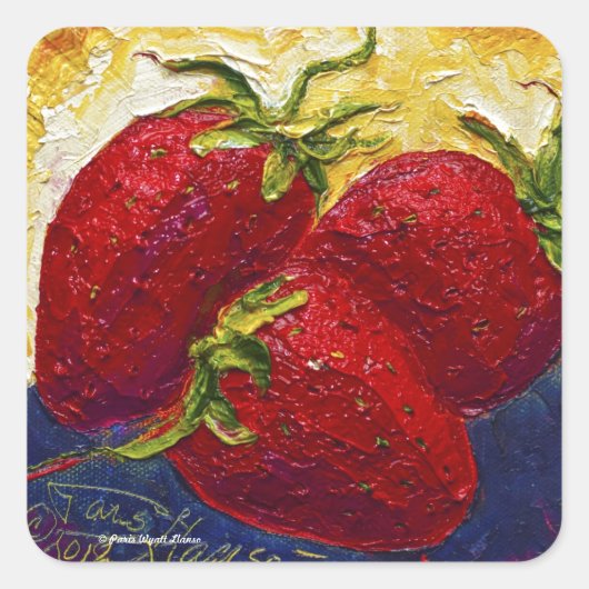 Rode aardbeien fruit schilderij vierkante sticker (Voorkant)