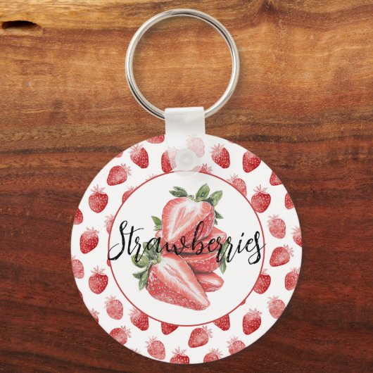 Rode Aardbeien Fruit   Sleutelhanger (Voorkant)