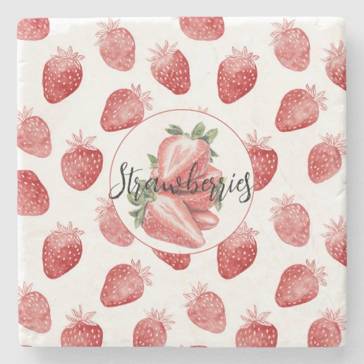 Rode Aardbeien Fruit   Stenen Onderzetter (Voorkant)