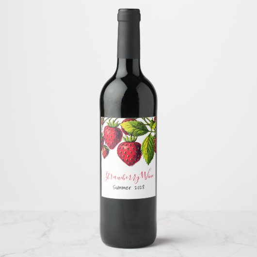 Rode aardbeien  Illustratie Wijn Etiket (Voorkant)