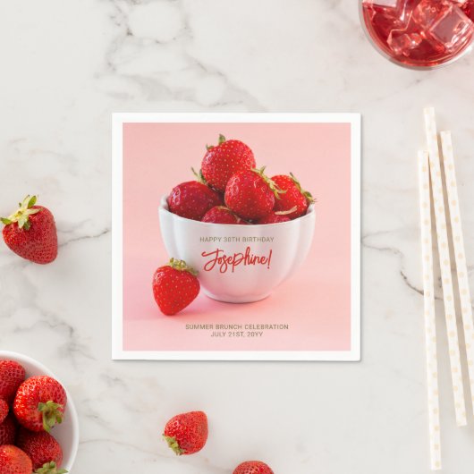 Rode aardbeien in een kom Zomerbrunch Verjaardag Servet (Insitu)