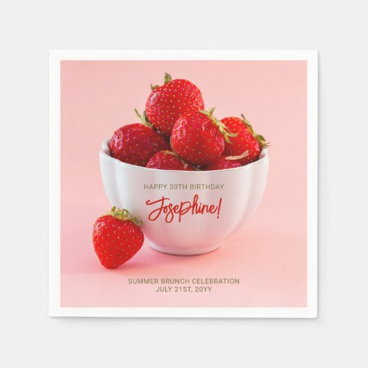 Rode aardbeien in een kom Zomerbrunch Verjaardag Servet (Voorkant)