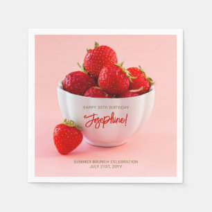 Rode Aardbeien In Een Kom Zomerlijke Brunch Verjaa Servet