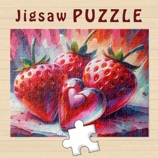 Rode Aardbeien met Glass Heart Painting - Legpuzzel