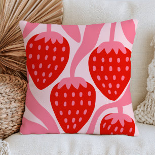 Rode Aardbeien Pastel Roze Eclectische Fruit Kunst Kussen