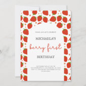 Rode aardbeien Patroon Berry Eerste Verjaardag Kaart (Voorkant)