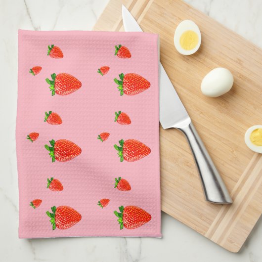 Rode aardbeien Patroonroze Partij Theedoek (Quarter Fold)