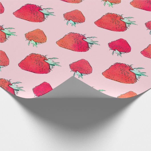  rode aardbeien - roze roze patroon  cadeaupapier (Hoek)