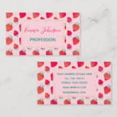  rode aardbeien - roze roze patroon  visitekaartje (Voorkant / Achterkant)
