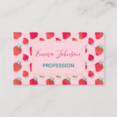  rode aardbeien - roze roze patroon  visitekaartje (Voorkant)