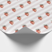 Rode aardbeien roze streep cadeaupapier (Hoek)