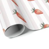 Rode aardbeien roze streep cadeaupapier (Rol Hoek)