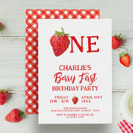 Rode aardbeien Summer Berry First Birthday Kaart