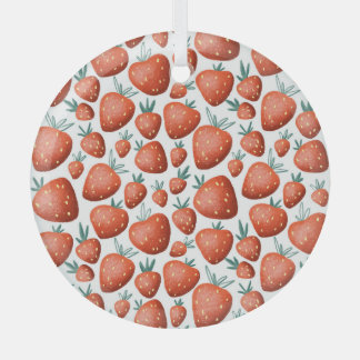 Rode Aardbeien Witte Achtergrond Naadloos Glas Ornament