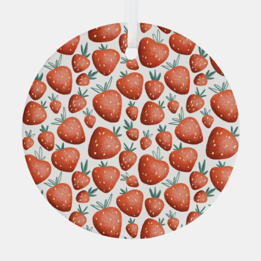 Rode Aardbeien Witte Achtergrond Naadloos Glas Ornament (Achterkant)