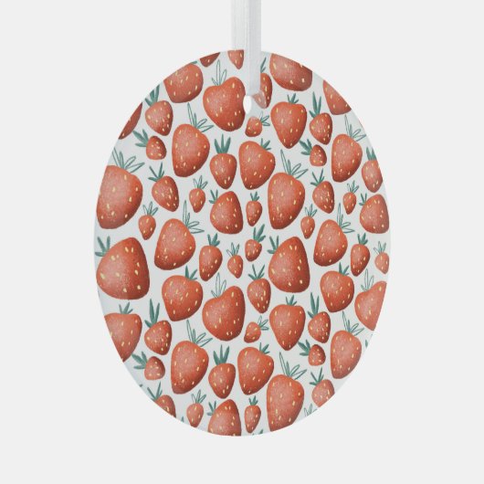 Rode Aardbeien Witte Achtergrond Naadloos Glas Ornament (Voorkant Rechts)