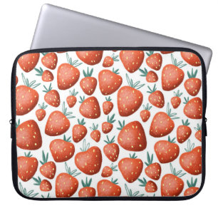 Rode Aardbeien Witte Achtergrond Naadloos Laptop Sleeve