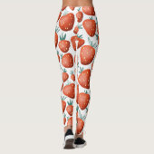 Rode Aardbeien Witte Achtergrond Naadloos Leggings (Achterkant)