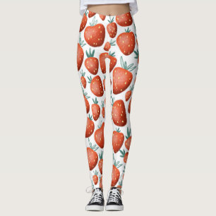 Rode Aardbeien Witte Achtergrond Naadloos Leggings