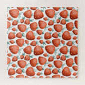 Rode Aardbeien Witte Achtergrond Naadloos Legpuzzel (Horizontaal)